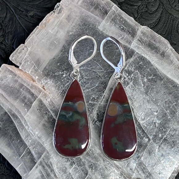 Unique Sunset Scene Heliotrope Bloodstone Earrings Crystal Gemstone Jewelry - Picture 6 of 6